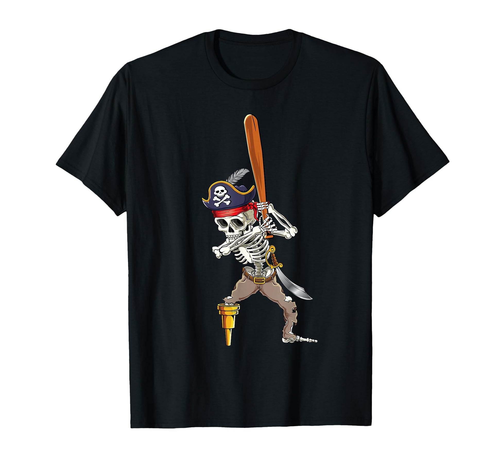 Skeleton Pirate Baseball Batting Home T-Shirt - Graphic Print for Adults - T-Shirt, Sweatshirt, Hoodie