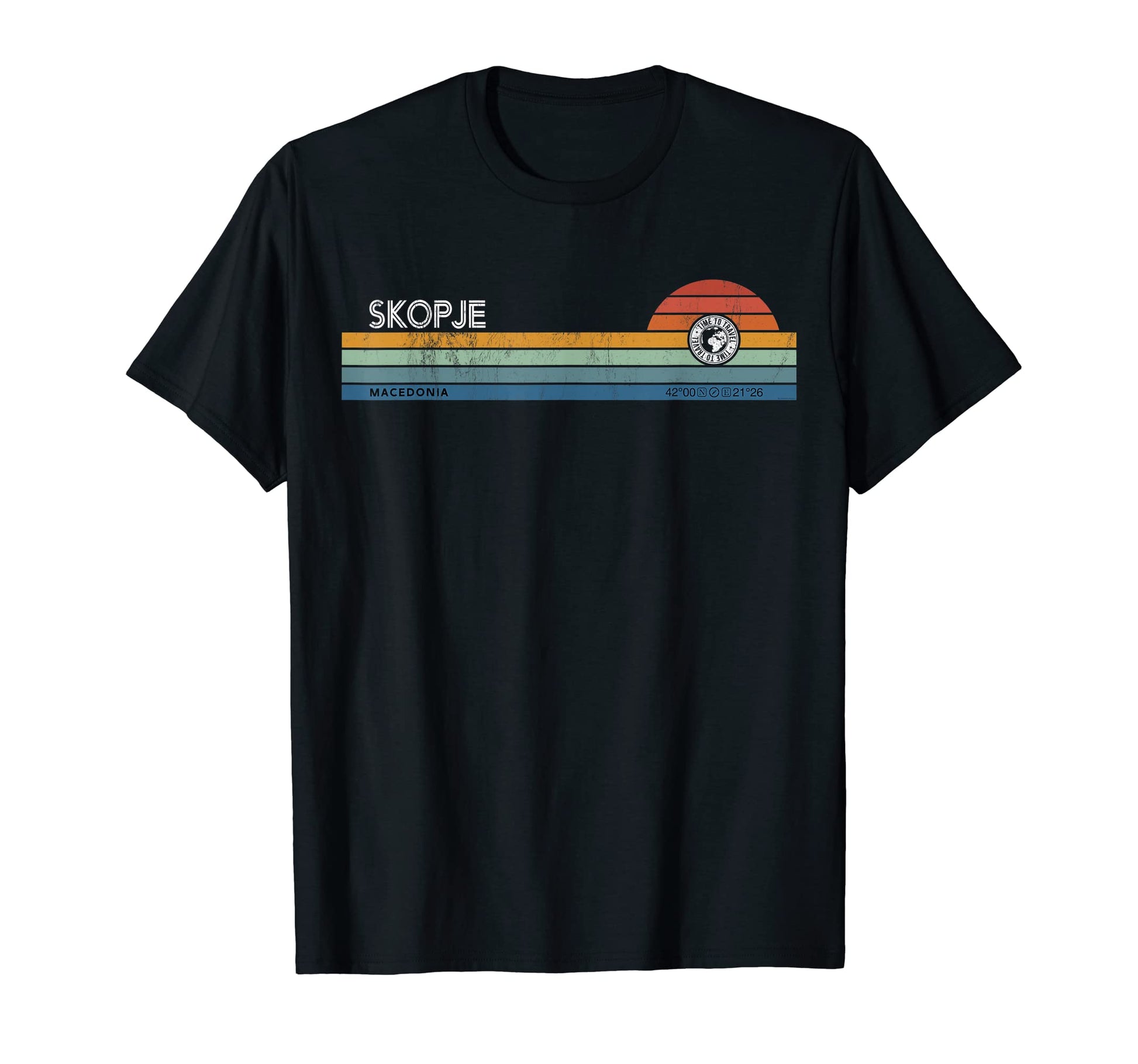 Skopje Macedonia Sunset Rainbow Synth T-Shirt - Novelty Apparel for Adults - T-Shirt, Sweatshirt, Hoodie
