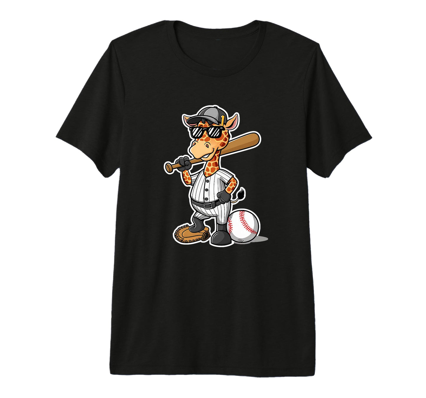 Baseball Giraffe Cartoon Sports Fan T-Shirt - Custom Art Print Men Women - T-Shirt, Sweatshirt, Hoodie