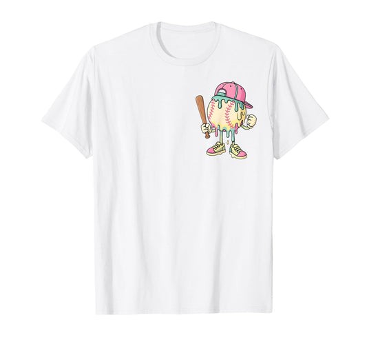 Baseball Ice Cream Drip 2 Sides T-Shirt - Graphic Print Men Women - T-Shirt, Sweatshirt, Hoodie