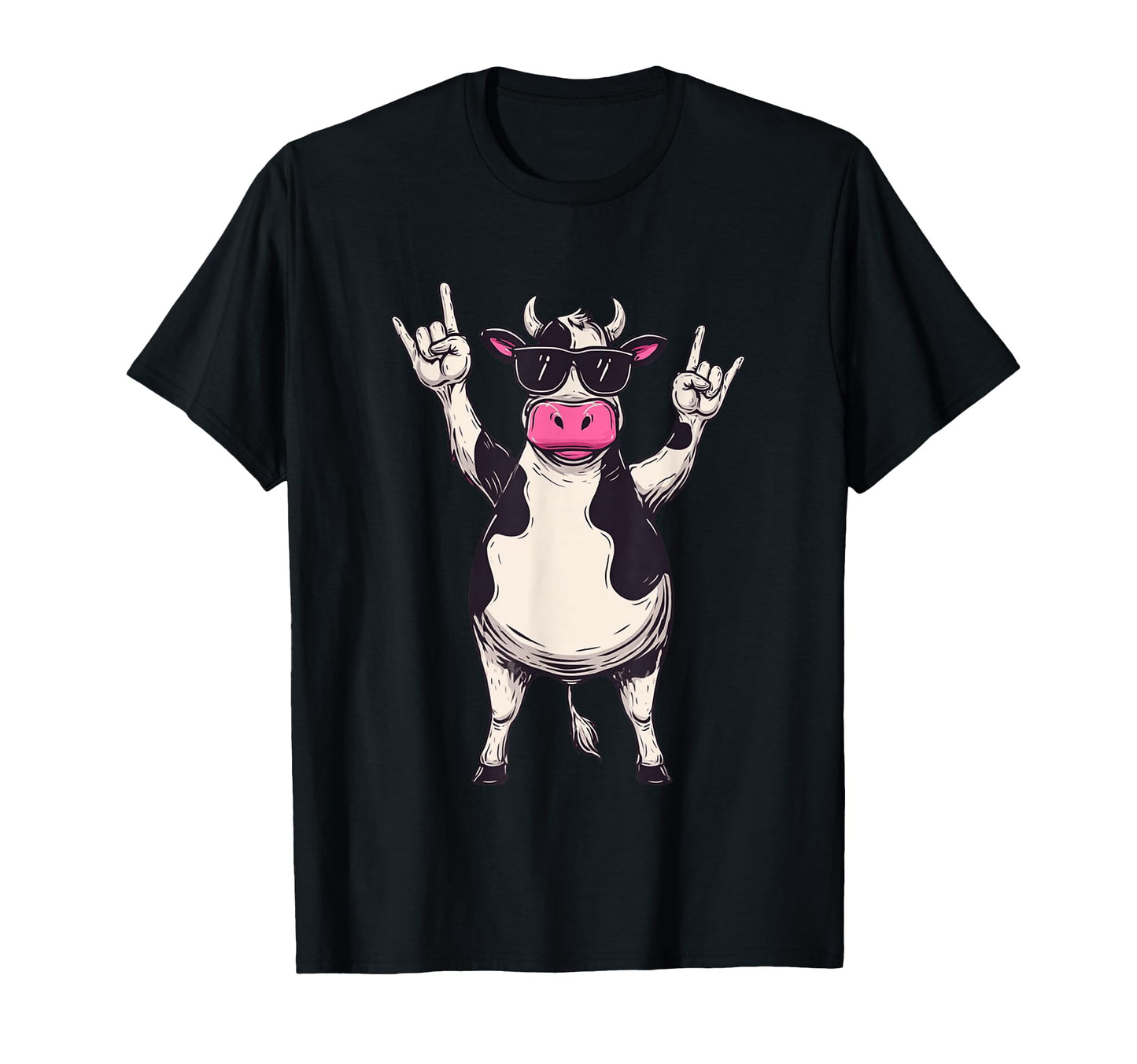 Cow Sunglasses Double Rock Hand Signs T-Shirt - Streetwear Style Men Women - T-Shirt, Sweatshirt, Hoodie
