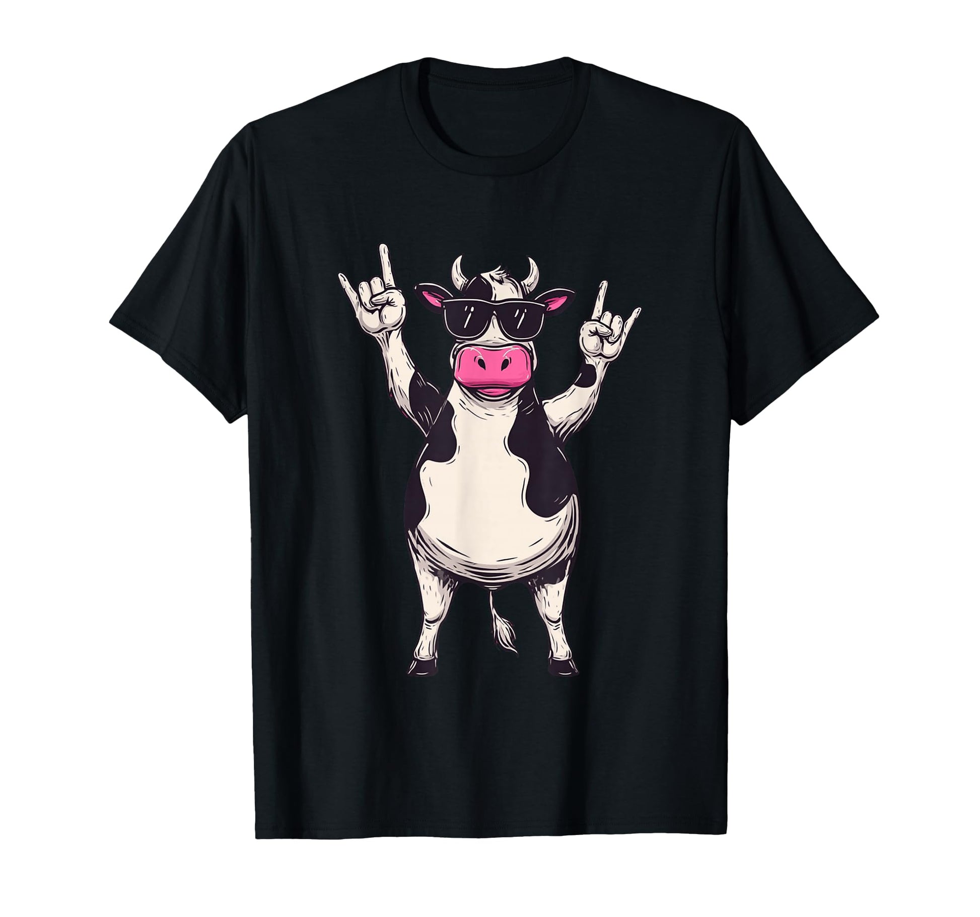 Cow Sunglasses Double Rock Hand Signs T-Shirt - Streetwear Style Men Women - T-Shirt, Sweatshirt, Hoodie