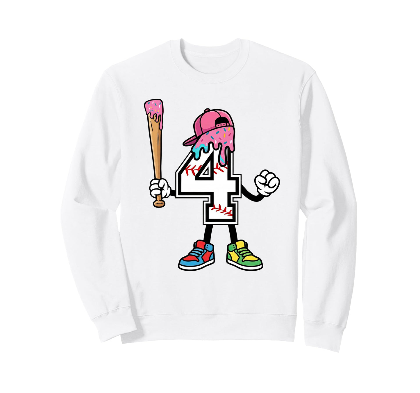 4Th Birthday Baseball Ice Cream Sweatshirt - Novelty Apparel Men Women - T-Shirt, Sweatshirt, Hoodie