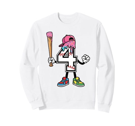 4Th Birthday Baseball Ice Cream Sweatshirt - Novelty Apparel Men Women - T-Shirt, Sweatshirt, Hoodie