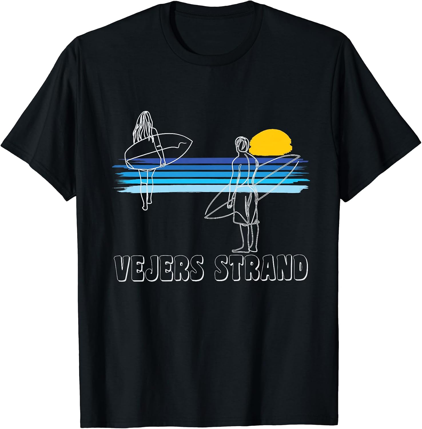 Surfers line art Surfing Vejers Strand - Adult & Kids T-Shirts, Sweatshirts & Hoodies apparel design preview 1