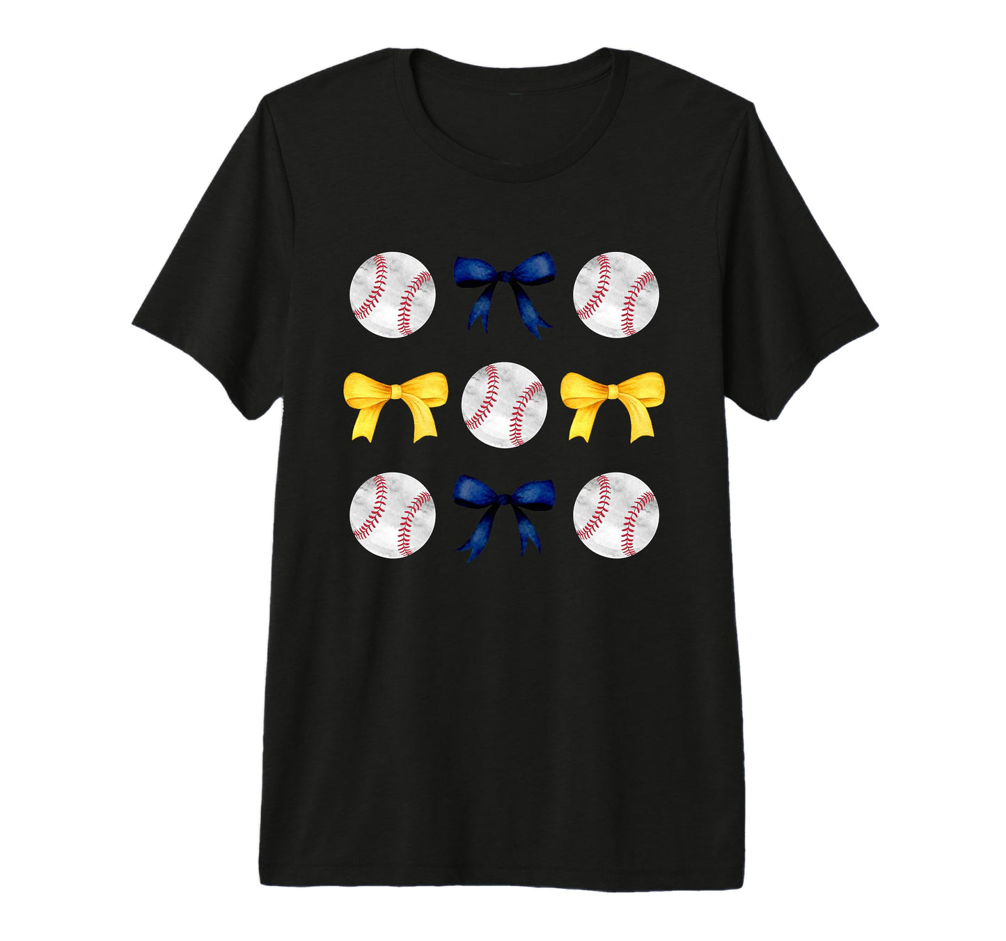 Baseballs Dark Blue Yellow Bows Ball T-Shirt - Casual Everyday Wear Unisex - T-Shirt, Sweatshirt, Hoodie