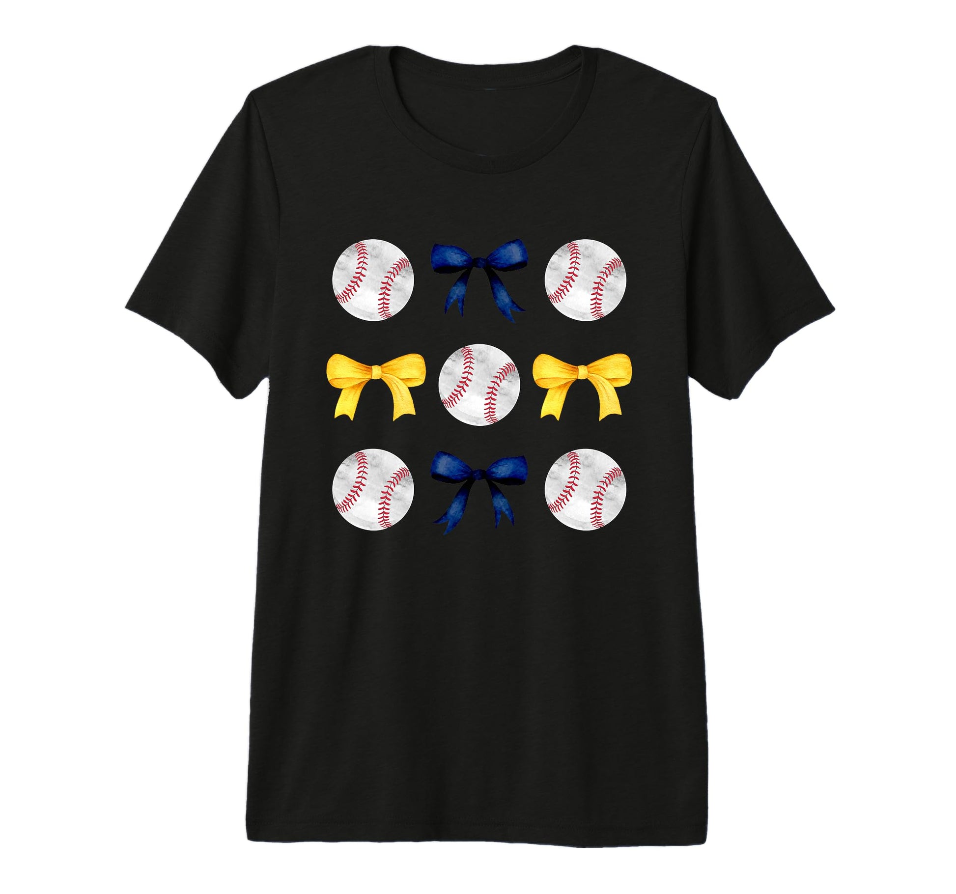 Baseballs Dark Blue Yellow Bows Ball T-Shirt - Casual Everyday Wear Unisex - T-Shirt, Sweatshirt, Hoodie