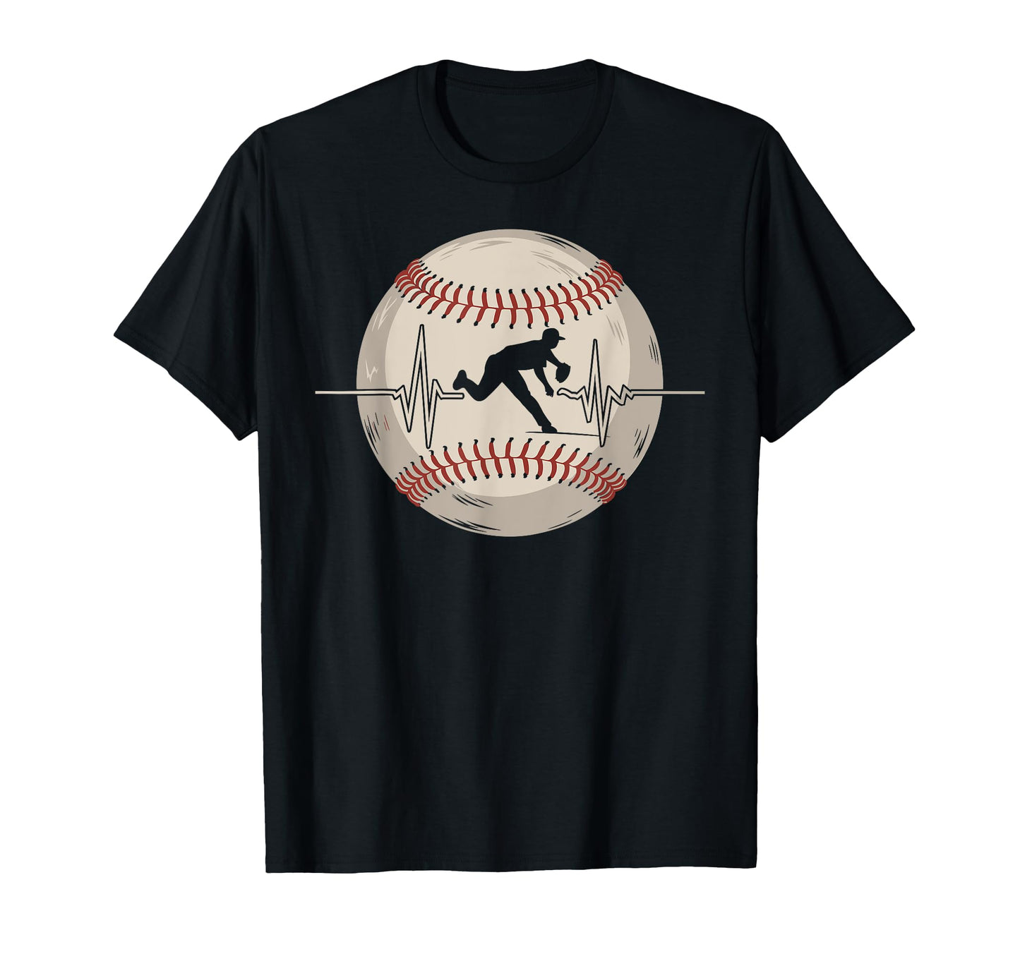 Baseball Heartbeat Pitcher Fans T-Shirt - Fun Novelty Design for Adults - T-Shirt, Sweatshirt, Hoodie
