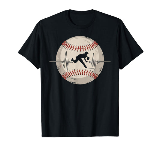 Baseball Heartbeat Pitcher Fans T-Shirt - Fun Novelty Design for Adults - T-Shirt, Sweatshirt, Hoodie