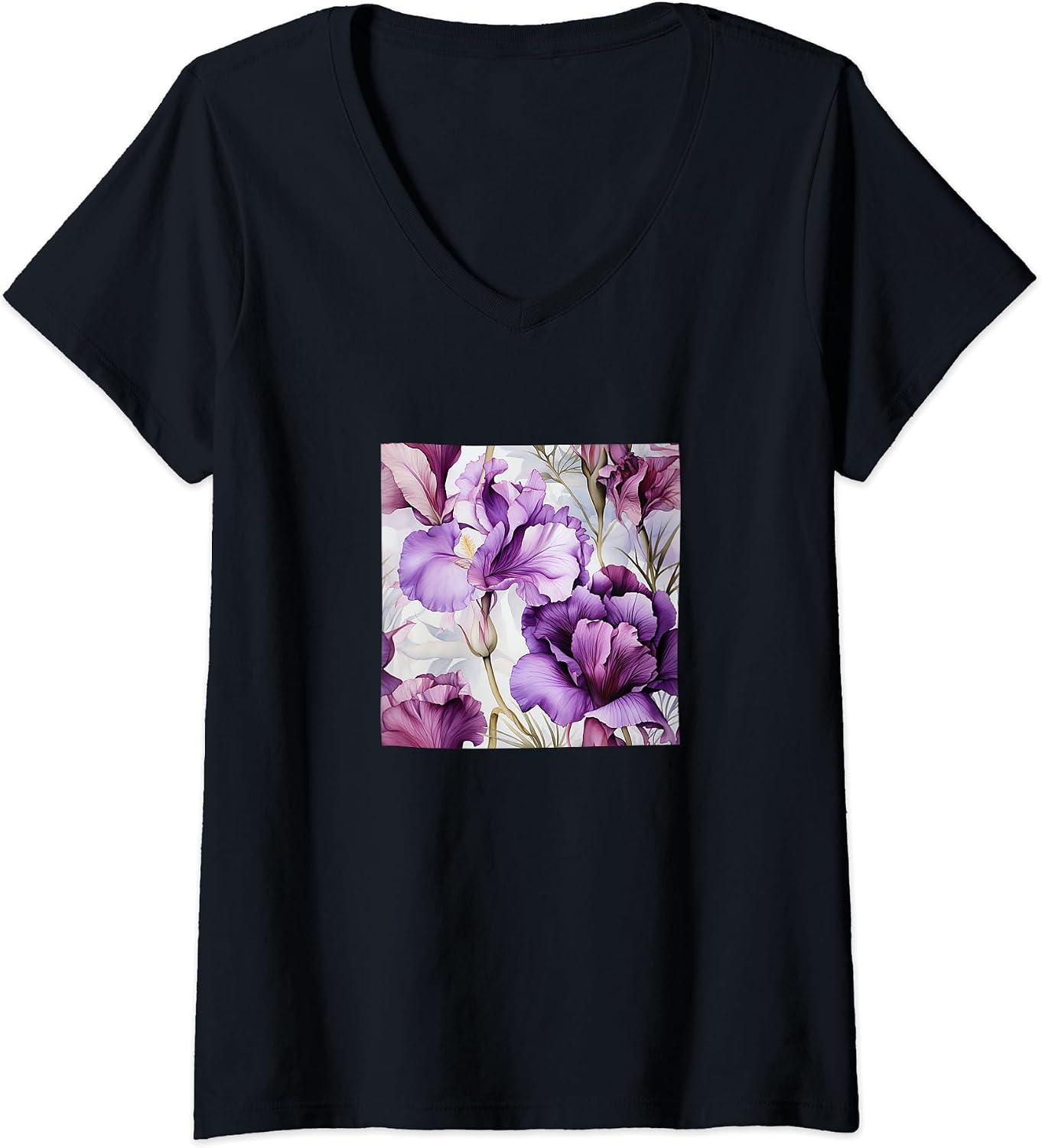 Iris Watercolor Wildflower Pattern Merch - Adult & Kids T-Shirts, Sweatshirts & Hoodies apparel design preview 1