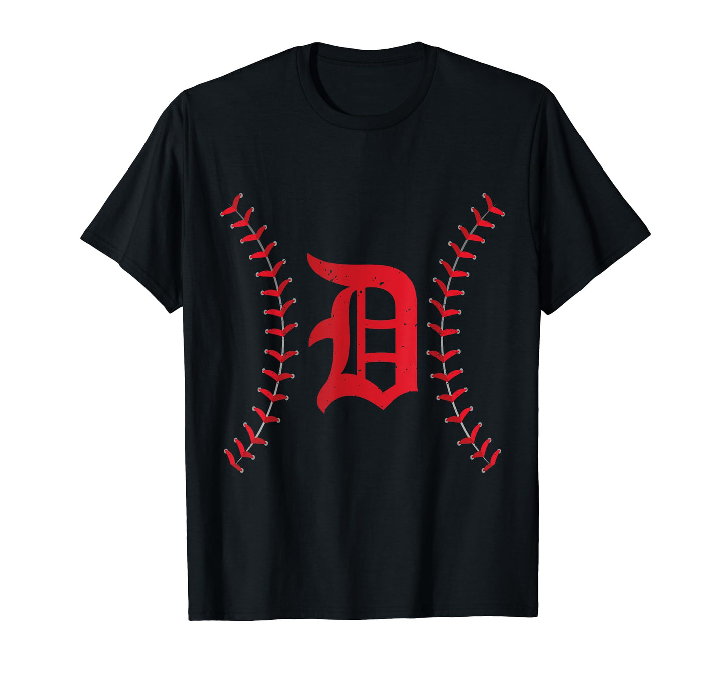 Distressed Detroit D Lettering Baseball T-Shirt - Custom Art Print Unisex - T-Shirt, Sweatshirt, Hoodie