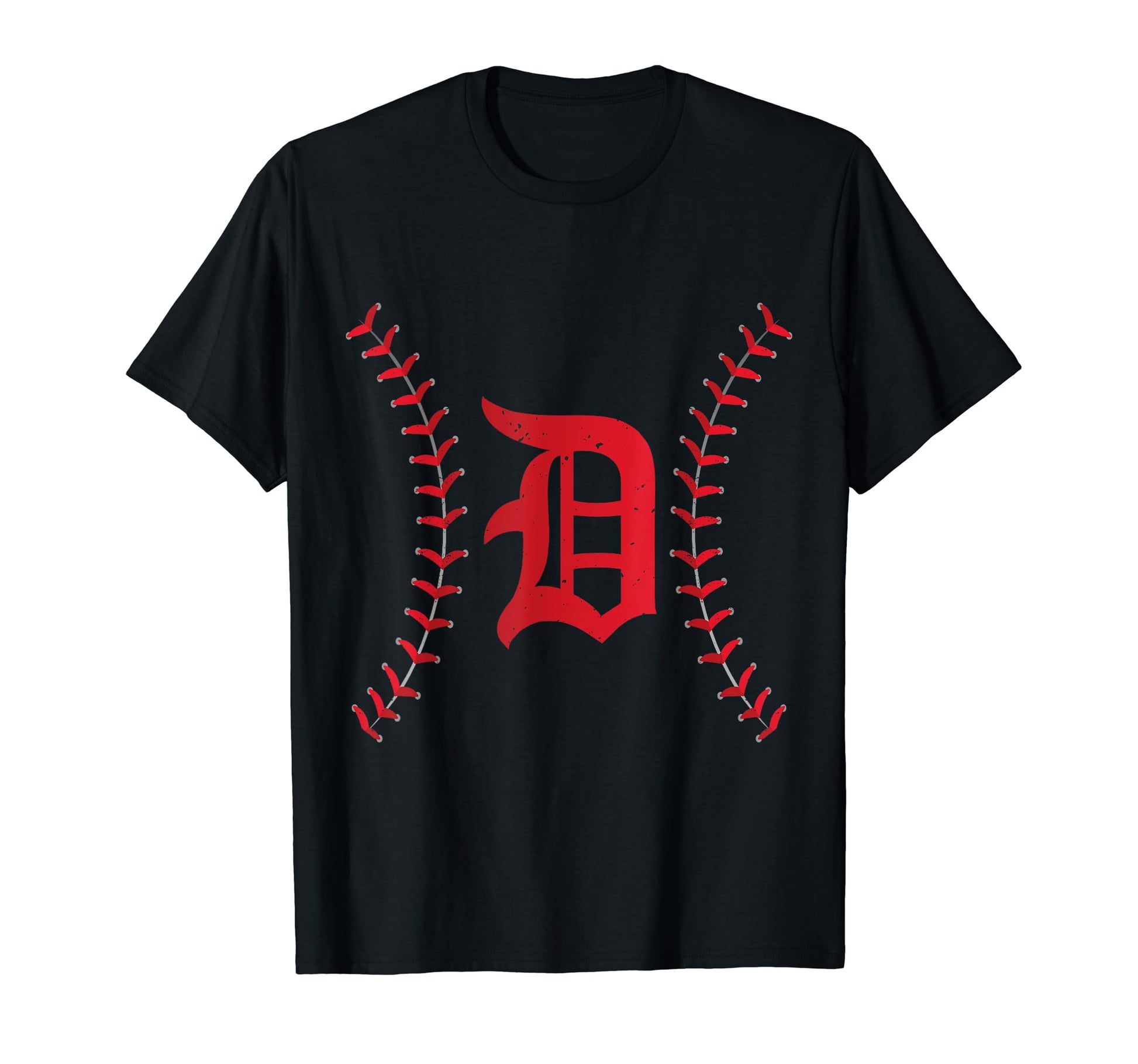 Distressed Detroit D Lettering Baseball T-Shirt - Custom Art Print Unisex - T-Shirt, Sweatshirt, Hoodie
