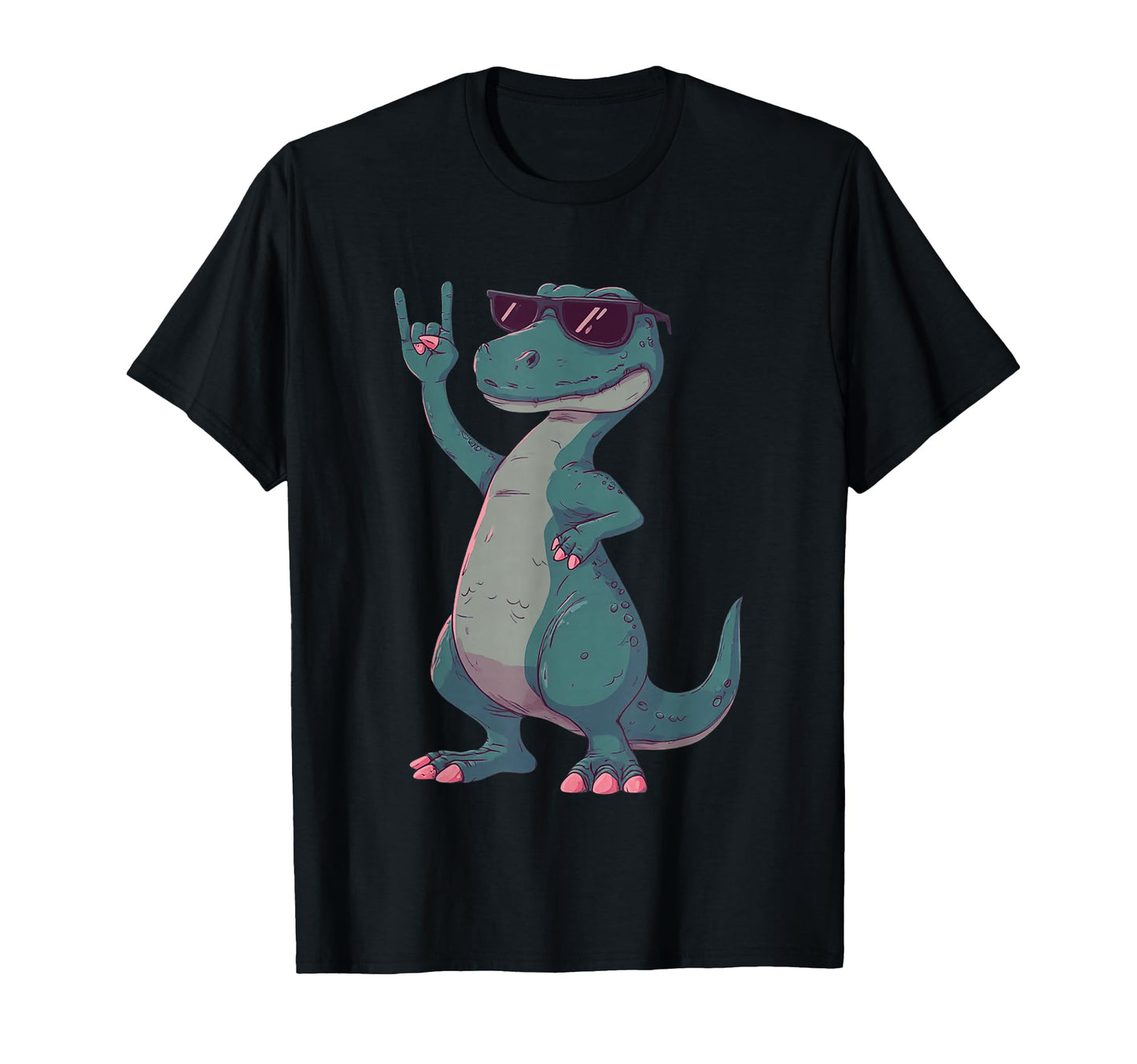 T Rex Dinosaur Rock Hand Sign Punk Mascot T-Shirt - Unique Graphic Unisex - T-Shirt, Sweatshirt, Hoodie