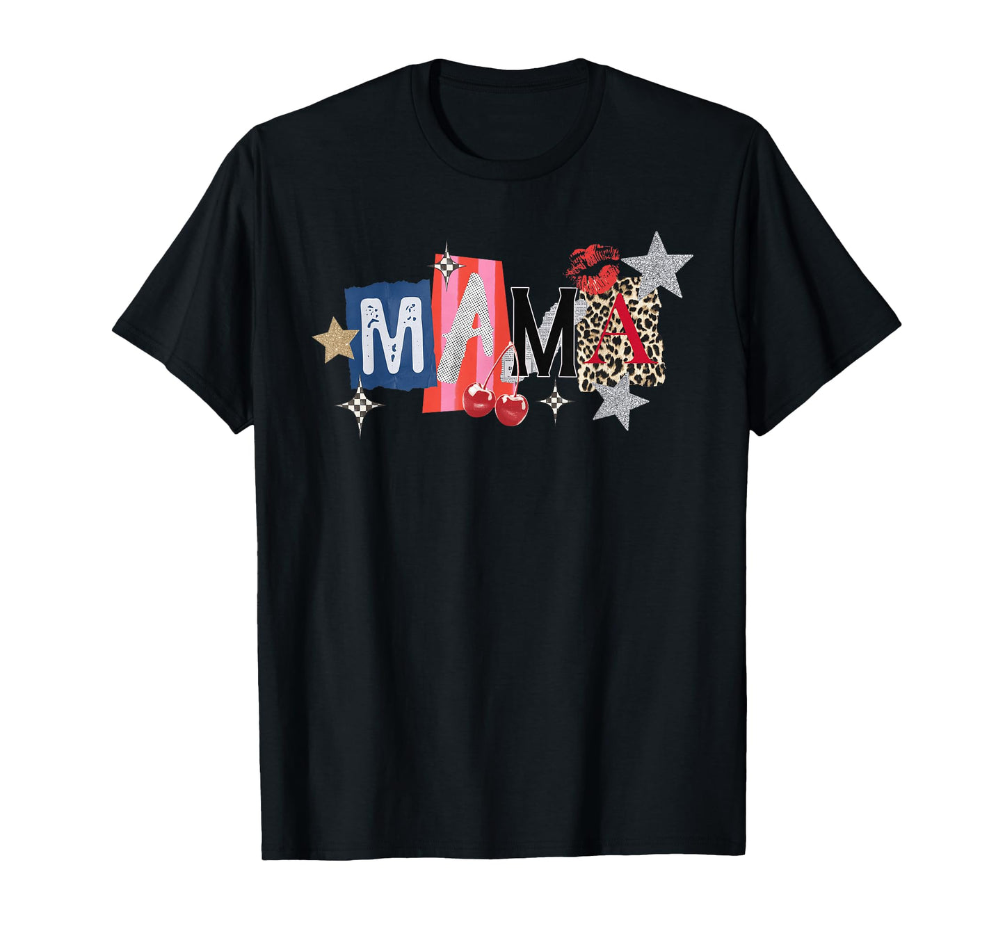 Rock Mama Leopard Cherry Stars Lips T-Shirt - Minimalist Print Men Women - T-Shirt, Sweatshirt, Hoodie