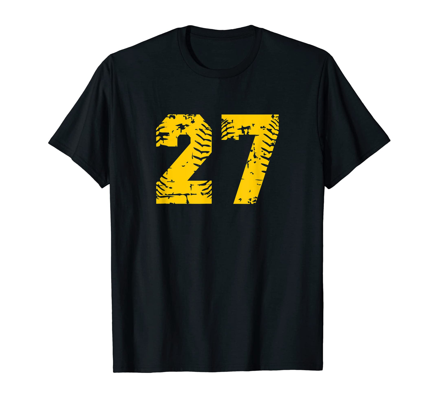 Baseball Softball Number 27 Yellow T-Shirt - Novelty Apparel for Adults - T-Shirt, Sweatshirt, Hoodie