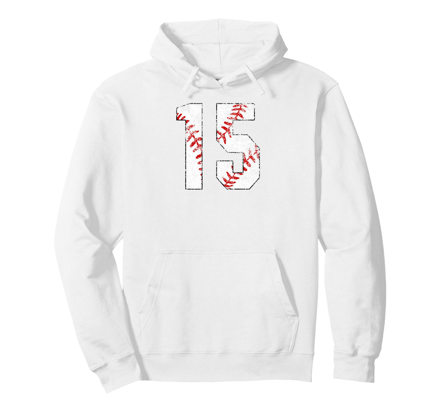 Distressed Baseball Number 15 Jersey Hoodie - Novelty Apparel for Adults - T-Shirt, Sweatshirt, Hoodie