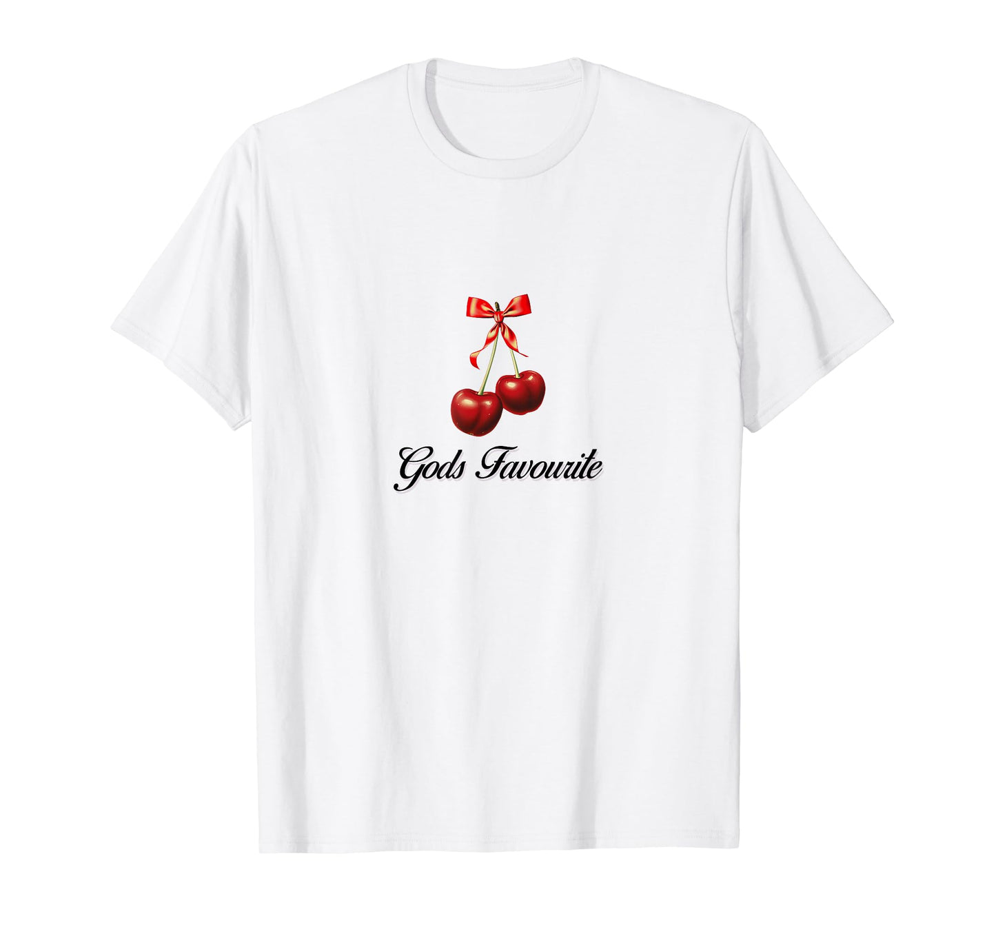 Gods Favourite Coquette Cherry Bow Ribbon T-Shirt - Novelty Apparel Unisex - T-Shirt, Sweatshirt, Hoodie