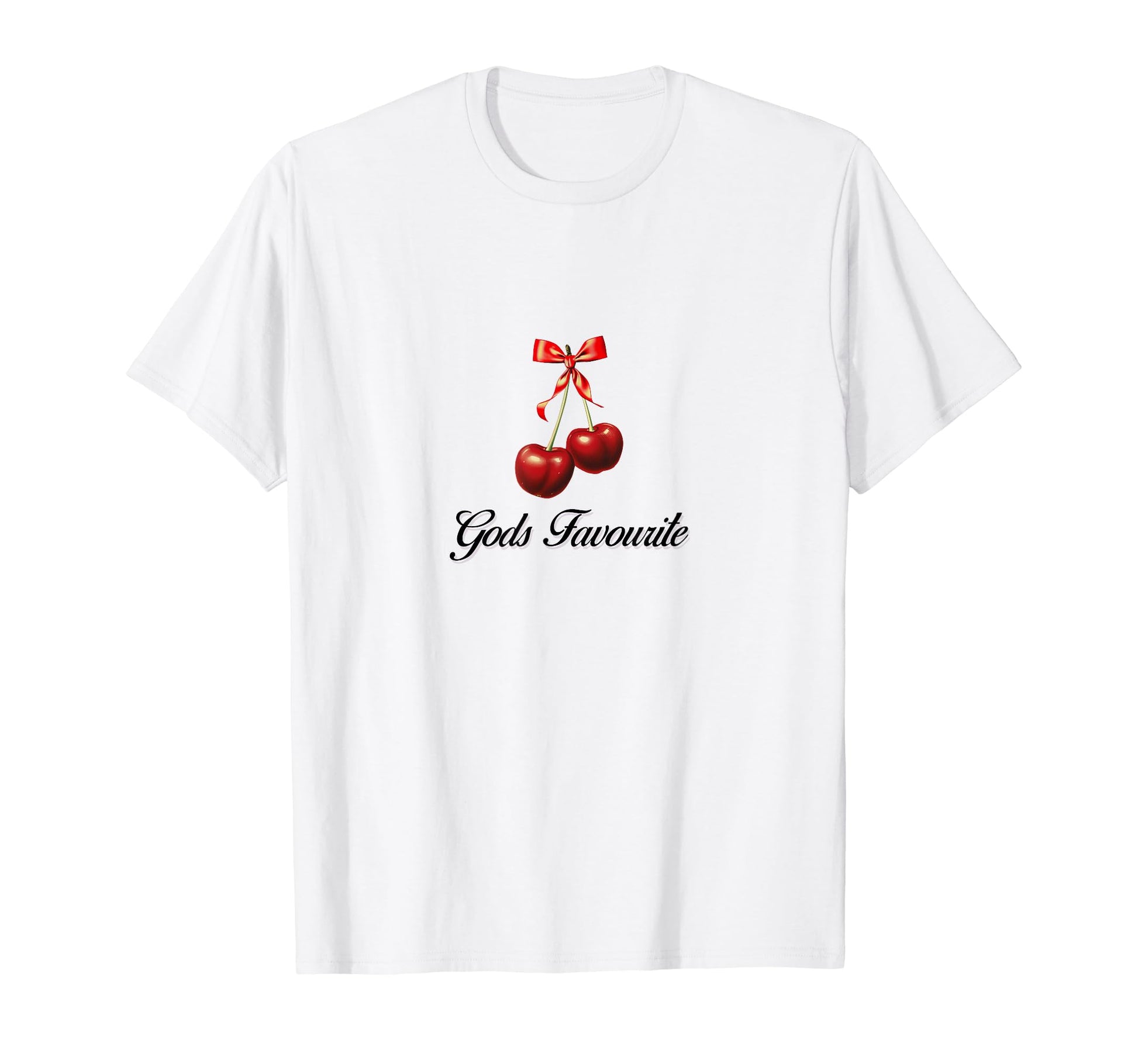 Gods Favourite Coquette Cherry Bow Ribbon T-Shirt - Novelty Apparel Unisex - T-Shirt, Sweatshirt, Hoodie