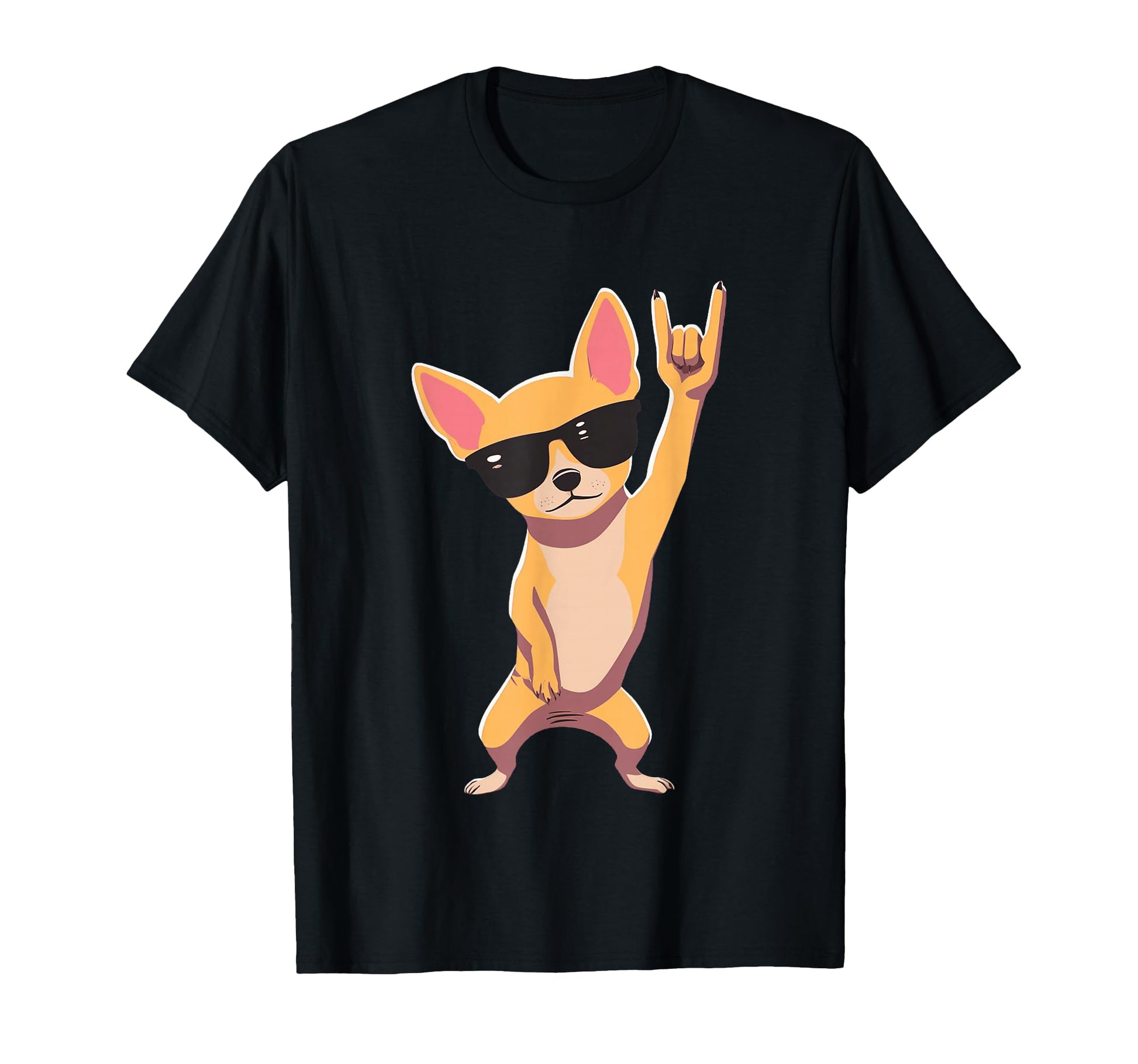 Chihuahua Dog Rock Hand Sign T-Shirt - Novelty Apparel for Adults - T-Shirt, Sweatshirt, Hoodie