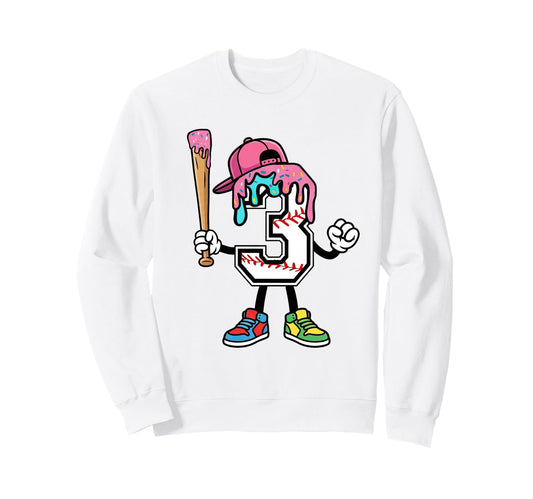 3Rd Birthday Baseball Ice Cream Sweatshirt - Casual Everyday Wear Unisex - T-Shirt, Sweatshirt, Hoodie