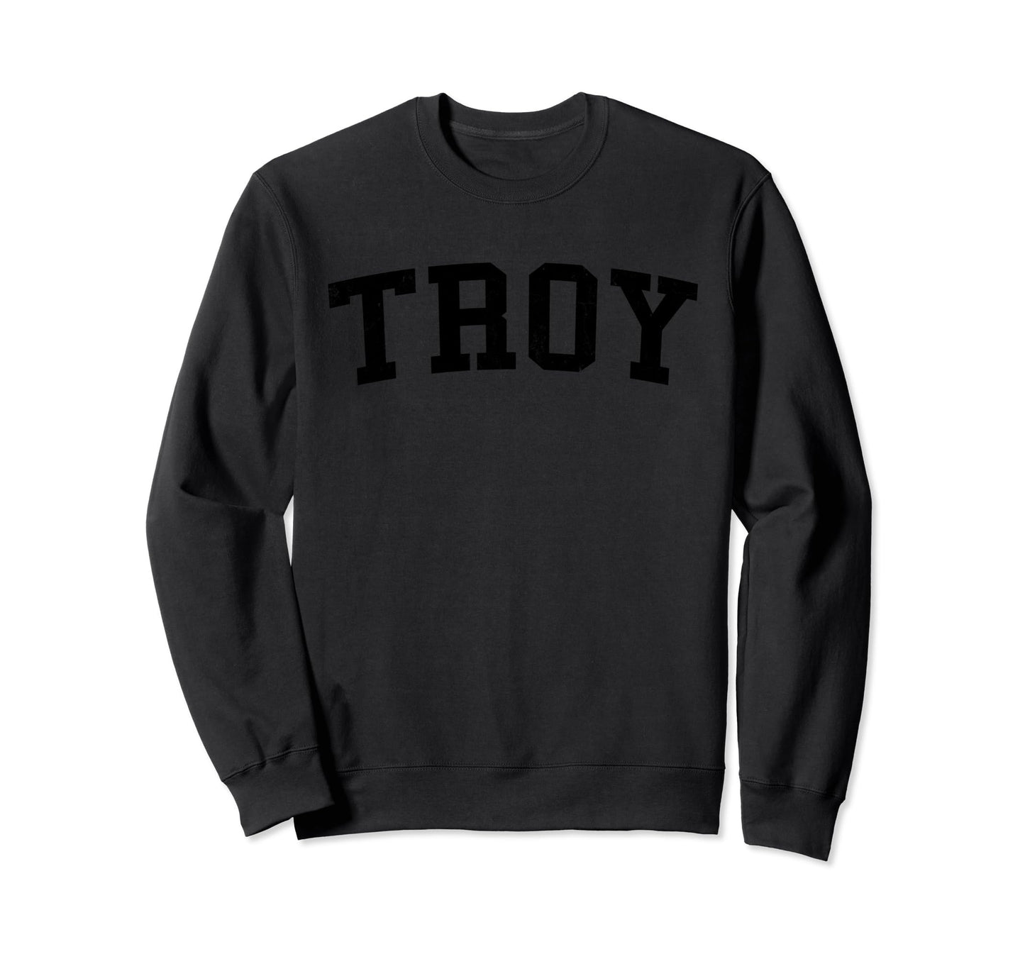 Troy Mi Distressed Black Varsity Sweatshirt - Trendy Graphic Men Women - T-Shirt, Sweatshirt, Hoodie
