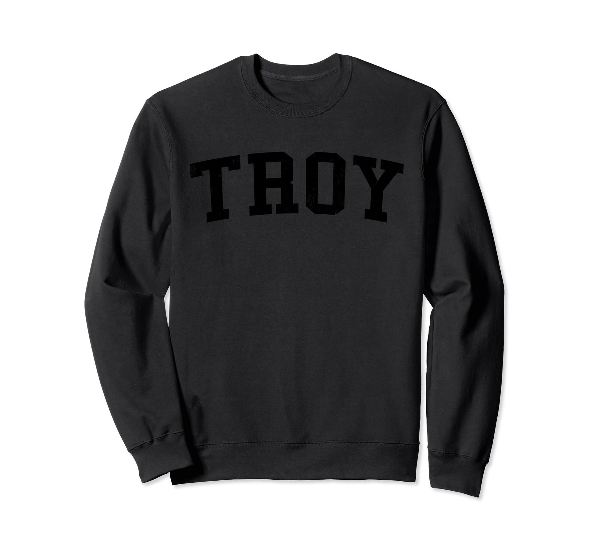 Troy Mi Distressed Black Varsity Sweatshirt - Trendy Graphic Men Women - T-Shirt, Sweatshirt, Hoodie
