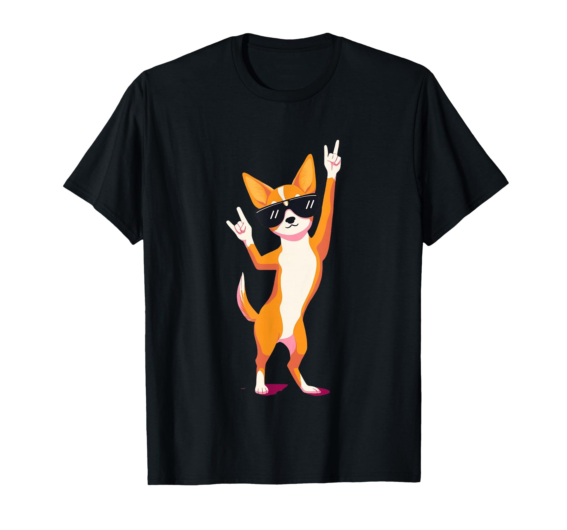 Chihuahua Dog Dancing Rock Hand Sign T-Shirt - Novelty Apparel Men Women - T-Shirt, Sweatshirt, Hoodie