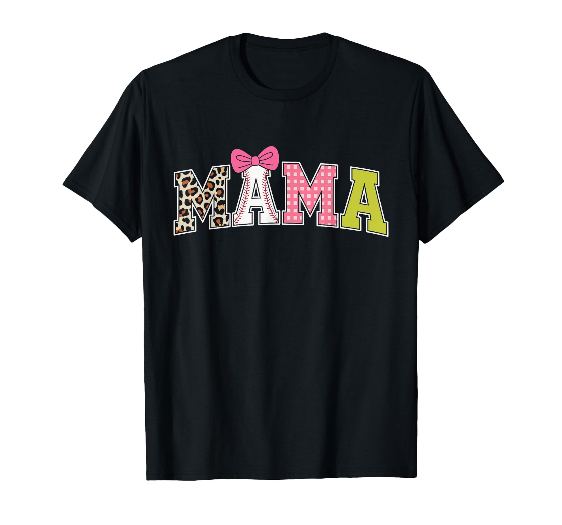 Mama Baseball Bow Ribbon Leopard T-Shirt - Aesthetic Graphic Unisex - T-Shirt, Sweatshirt, Hoodie