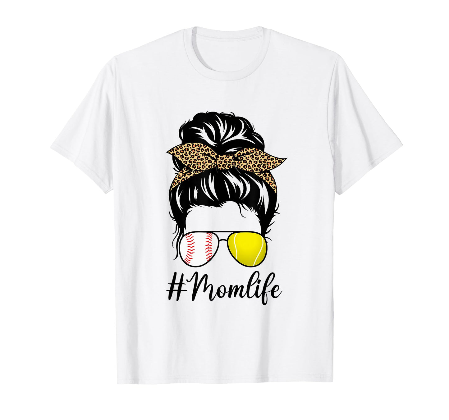 Tennis And Baseball Mom Life Messy Bun T-Shirt - Trendy Graphic Unisex - T-Shirt, Sweatshirt, Hoodie