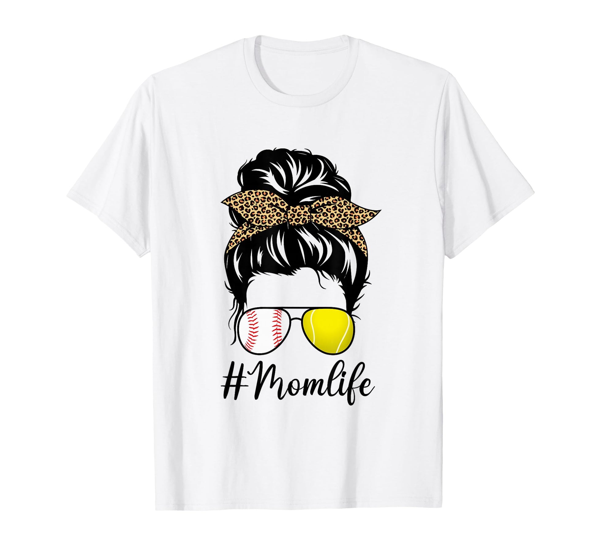 Tennis And Baseball Mom Life Messy Bun T-Shirt - Trendy Graphic Unisex - T-Shirt, Sweatshirt, Hoodie