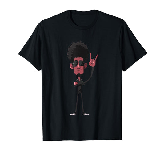 Afro Rock Hand Sign Character Funky T-Shirt - Custom Art Print for Adults - T-Shirt, Sweatshirt, Hoodie