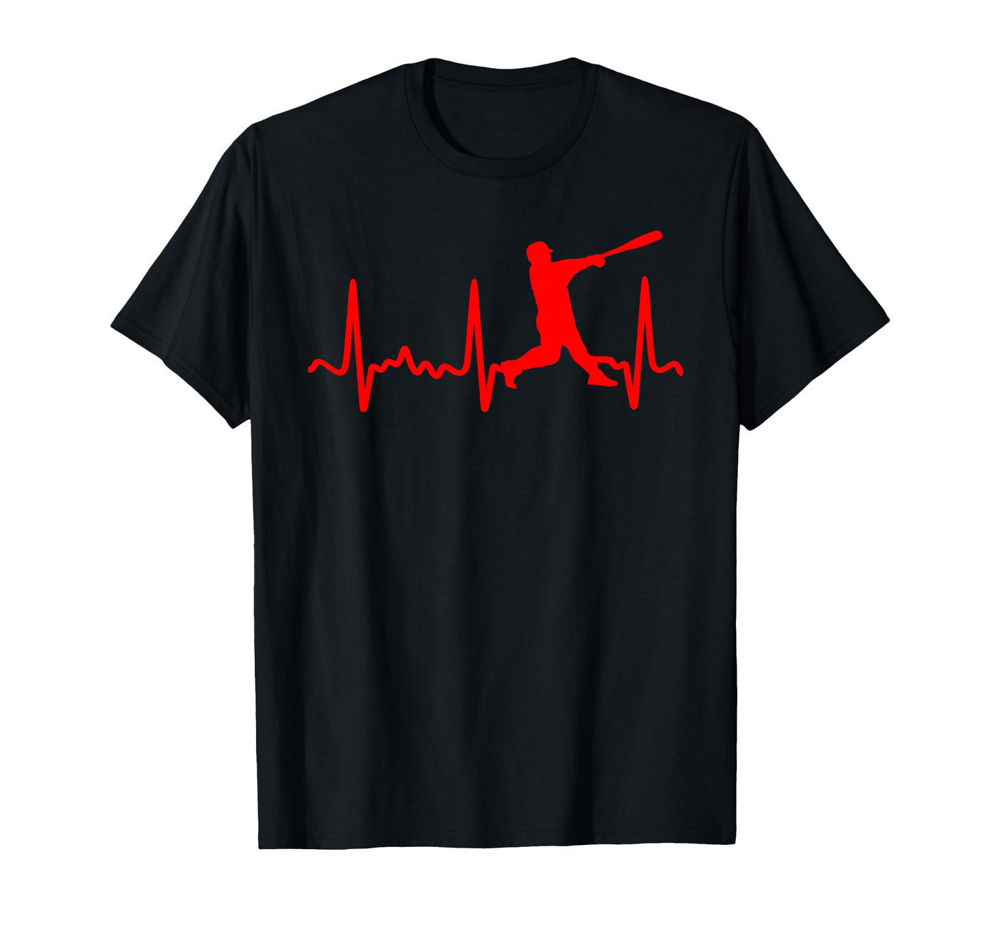 Red Heartbeat Baseball Batter Red T-Shirt - Novelty Apparel Men Women - T-Shirt, Sweatshirt, Hoodie