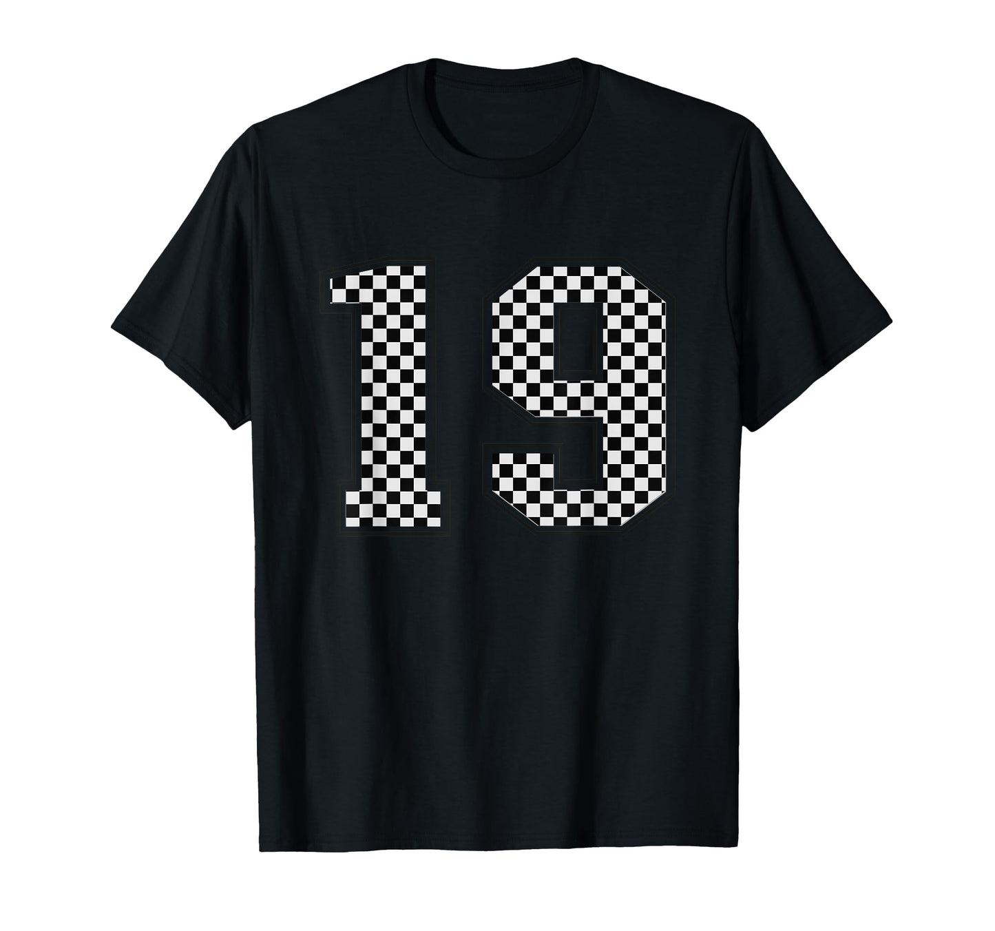 Number 19 Sport Checkered Varsity T-Shirt - Minimalist Print for Adults - T-Shirt, Sweatshirt, Hoodie