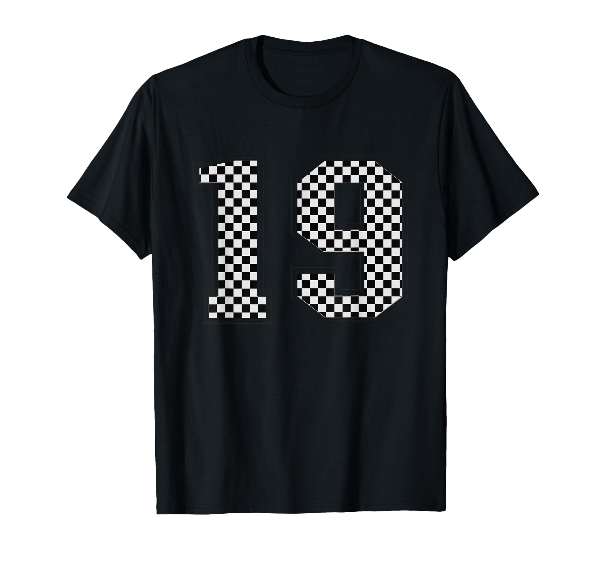 Number 19 Sport Checkered Varsity T-Shirt - Minimalist Print for Adults - T-Shirt, Sweatshirt, Hoodie
