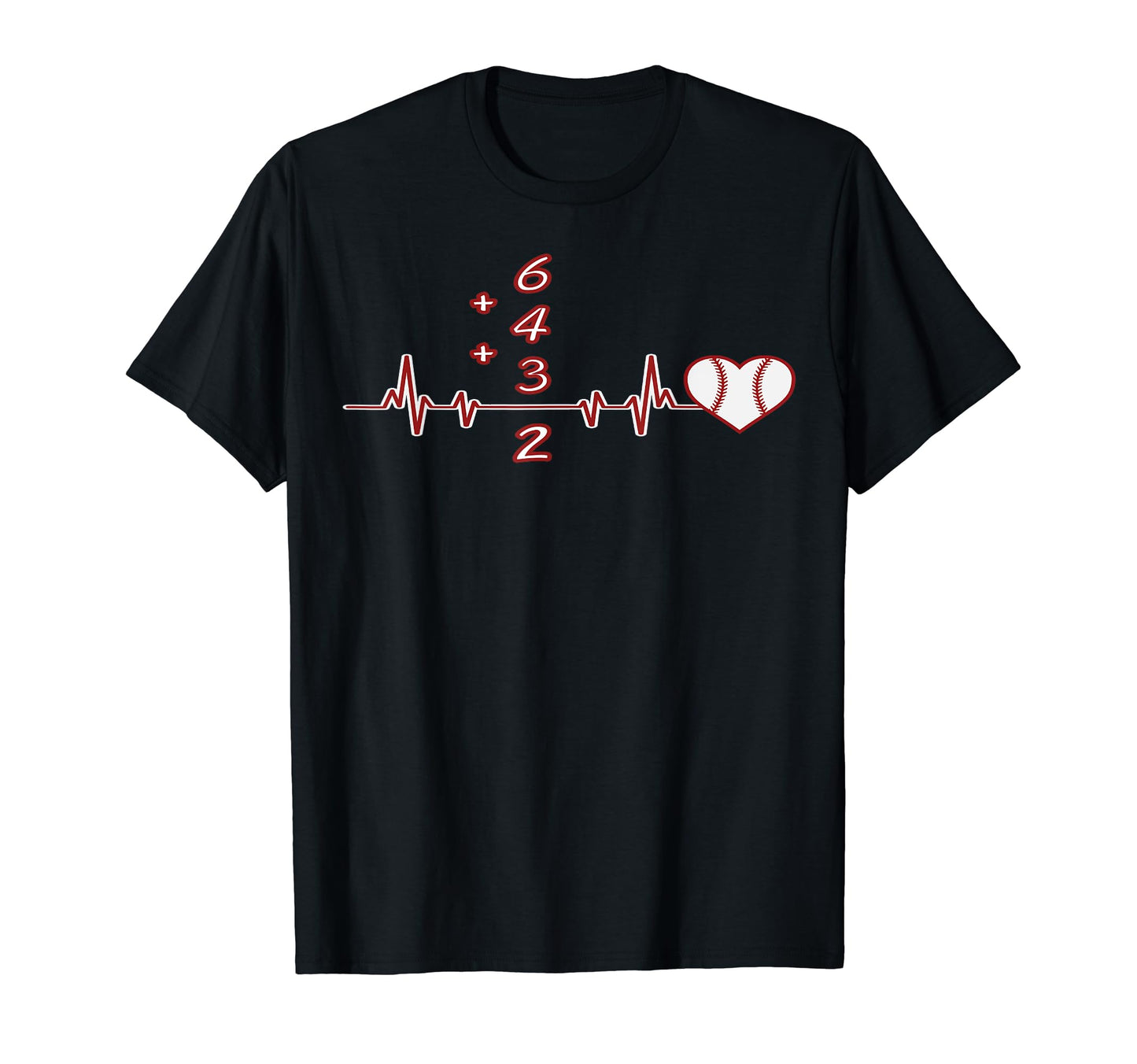 6432 Baseball Math Baseball Heartbeat T-Shirt - Graphic Print for Adults - T-Shirt, Sweatshirt, Hoodie