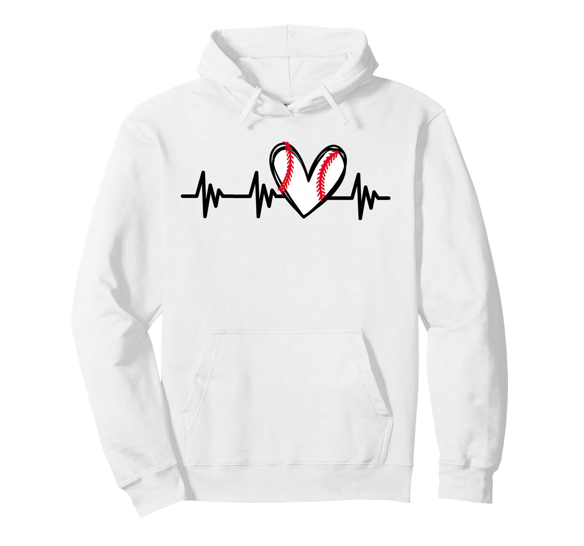 Heartbeat Baseball Heart Love Sports Hoodie - Fun Novelty Design Men Women - T-Shirt, Sweatshirt, Hoodie