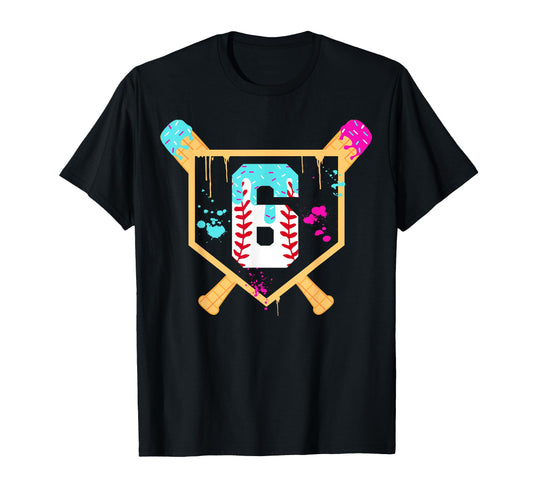 Baseball 6 Year Old Ice Cream Drip T-Shirt - Fun Novelty Design for Adults - T-Shirt, Sweatshirt, Hoodie
