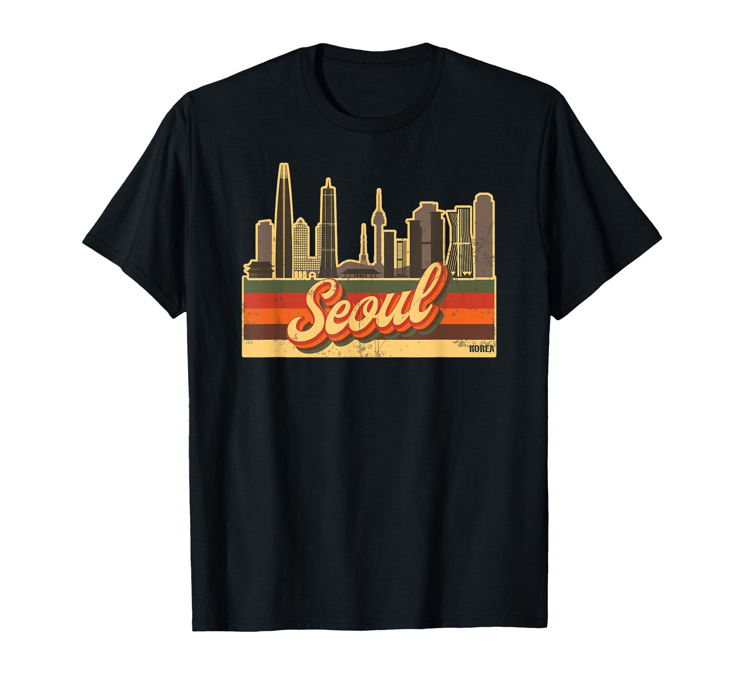 Seoul Skyline South Korea Stripes T-Shirt - Casual Everyday Wear Unisex - T-Shirt, Sweatshirt, Hoodie