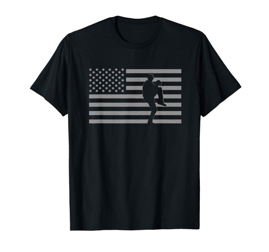American Flag Baseball Pitcher Baseball T-Shirt - Novelty Apparel Unisex - T-Shirt, Sweatshirt, Hoodie
