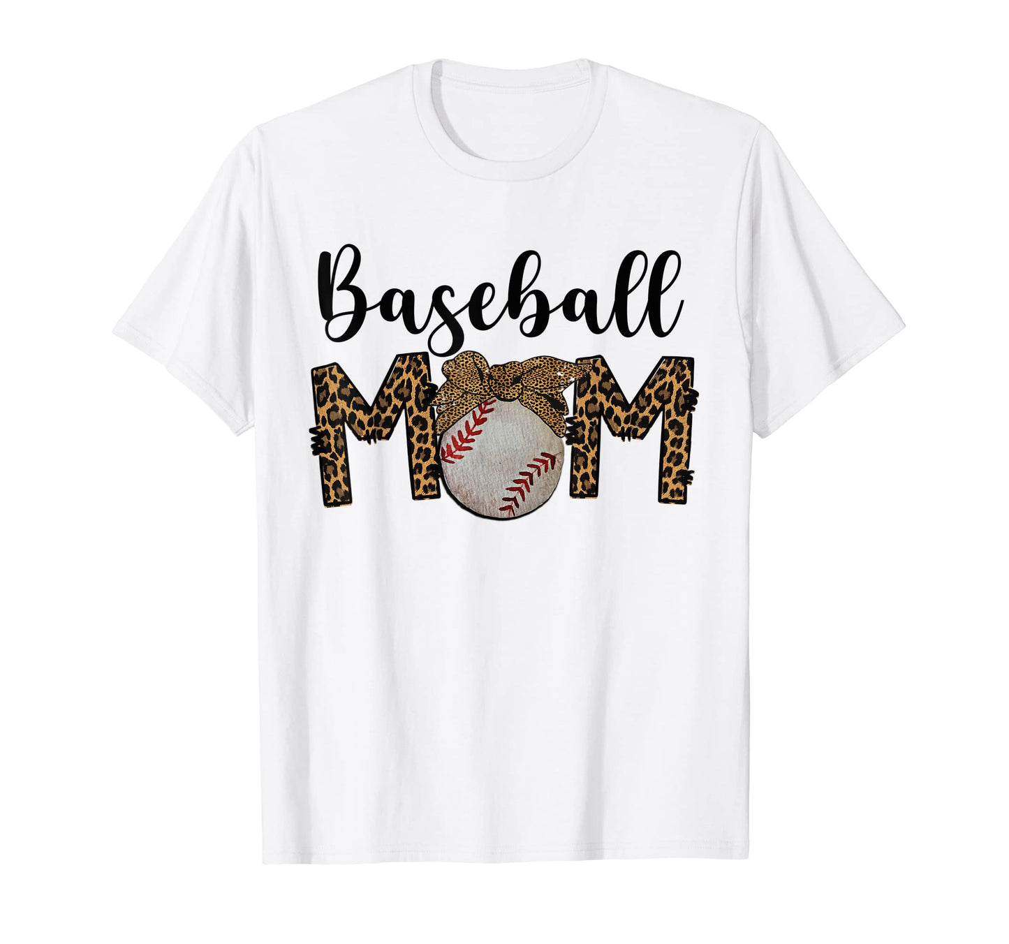 Baseball Mom Leopard Messy Bun Baseball T-Shirt - Graphic Print Men Women - T-Shirt, Sweatshirt, Hoodie