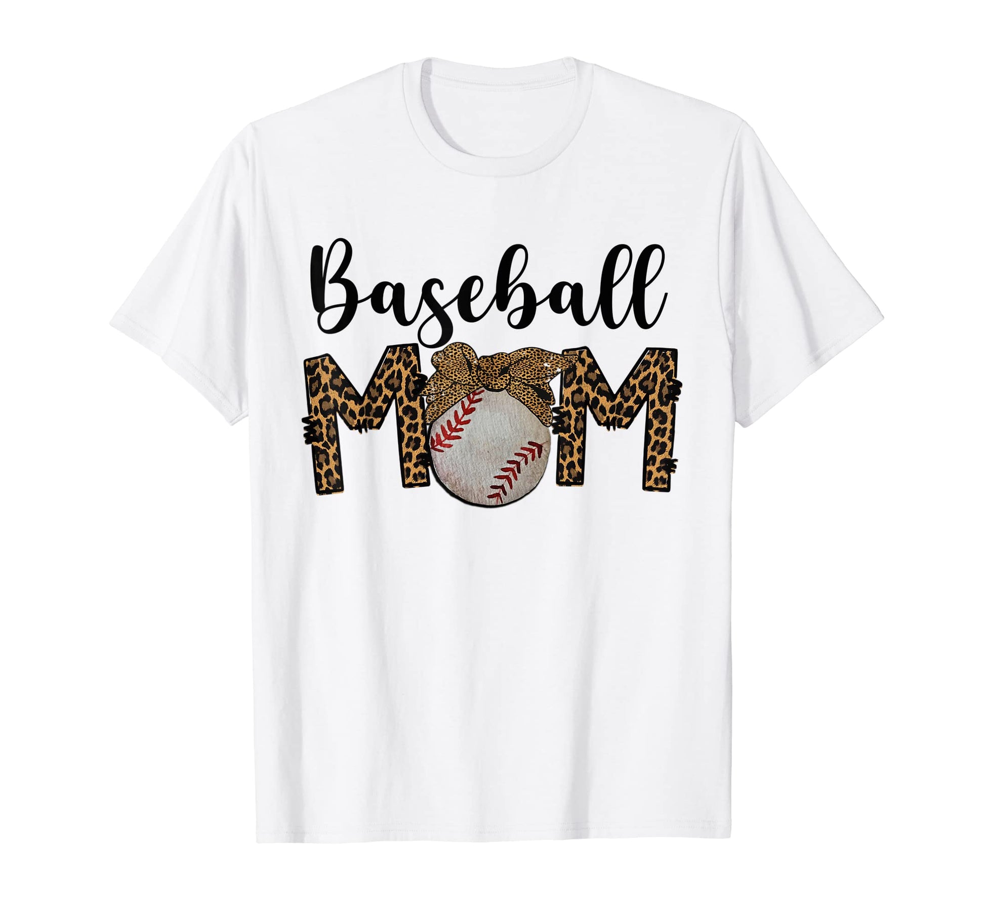 Baseball Mom Leopard Messy Bun Baseball T-Shirt - Graphic Print Men Women - T-Shirt, Sweatshirt, Hoodie