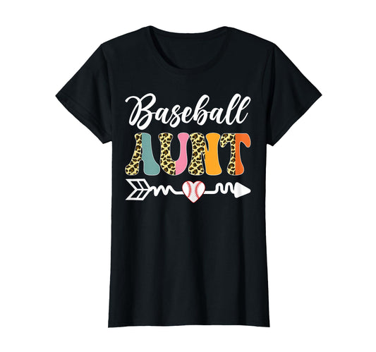 Baseball Aunt Leopard Pattern Baseball T-Shirt - Unique Graphic Unisex - T-Shirt, Sweatshirt, Hoodie