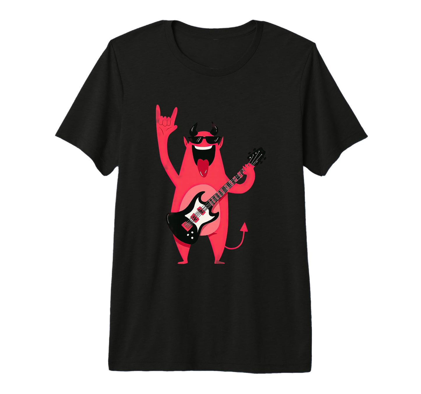 Funny Cartoon Devil Rock Music Guitar T-Shirt - Novelty Apparel for Adults - T-Shirt, Sweatshirt, Hoodie
