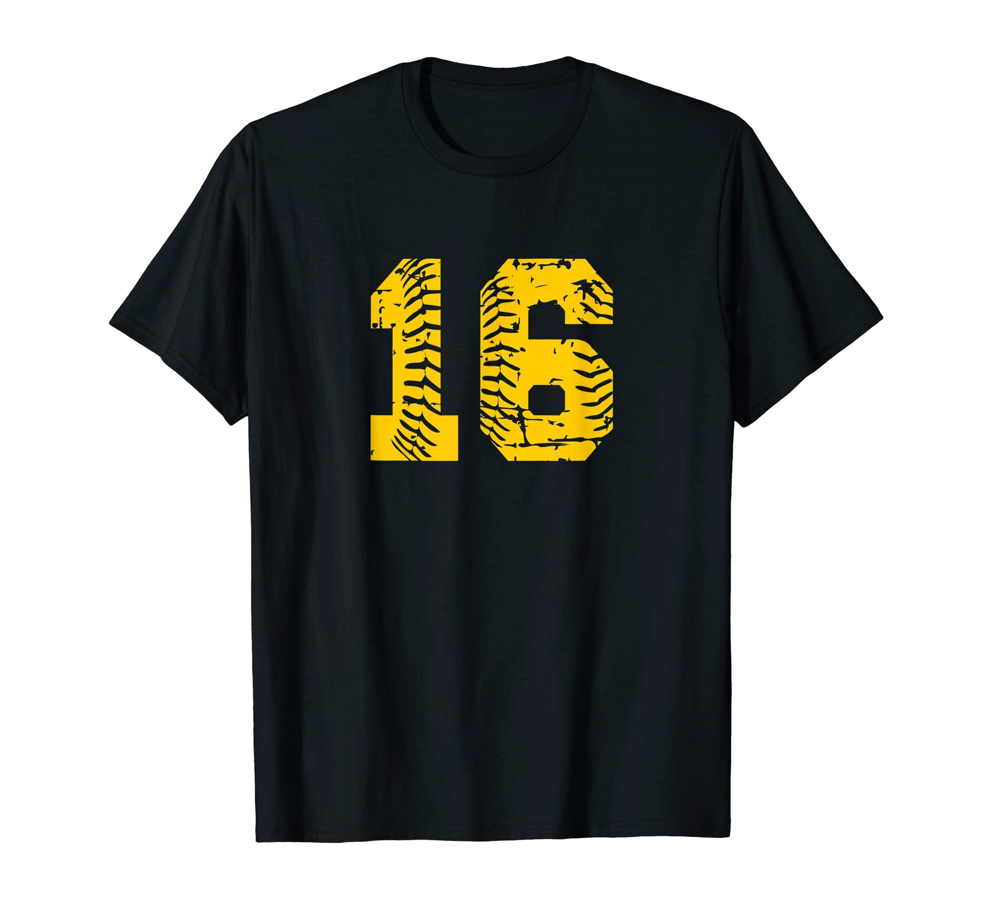Baseball Softball Number 16 Yellow T-Shirt - Aesthetic Graphic for Adults - T-Shirt, Sweatshirt, Hoodie