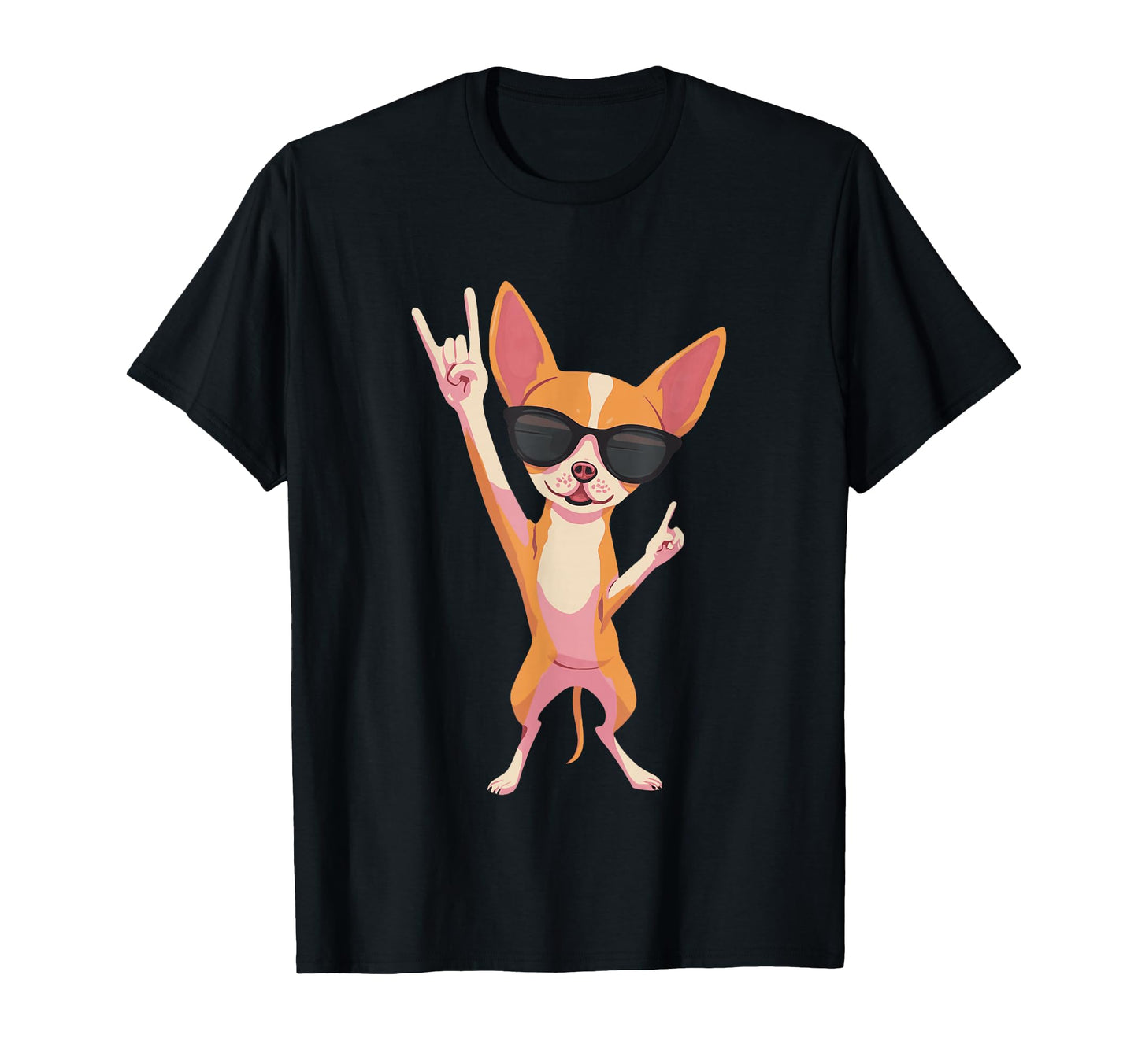 Chihuahua Dancing Rock Hand Sign Punk T-Shirt - Unique Graphic Unisex - T-Shirt, Sweatshirt, Hoodie