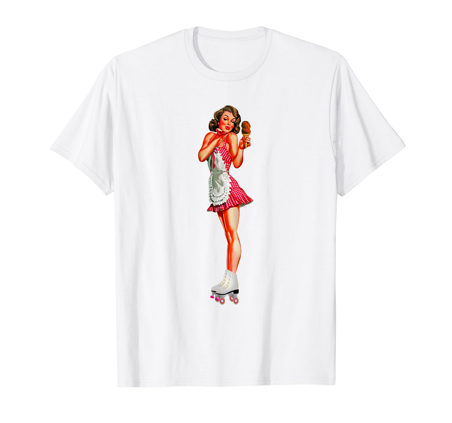 Pin Up Pretty Brunette Roller Skates T-Shirt - Custom Art Print for Adults - T-Shirt, Sweatshirt, Hoodie