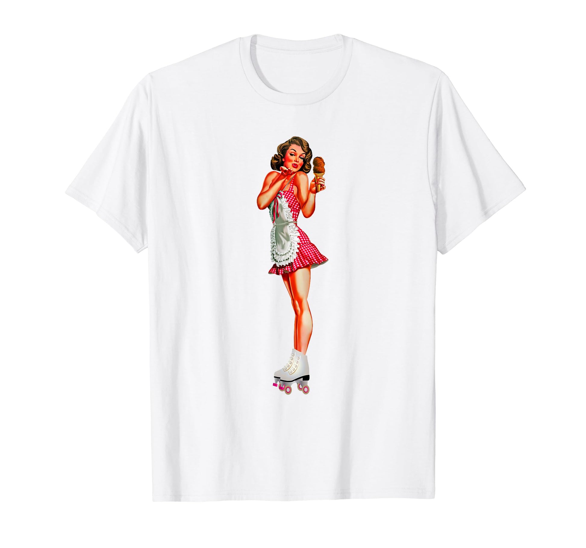 Pin Up Pretty Brunette Roller Skates T-Shirt - Custom Art Print for Adults - T-Shirt, Sweatshirt, Hoodie