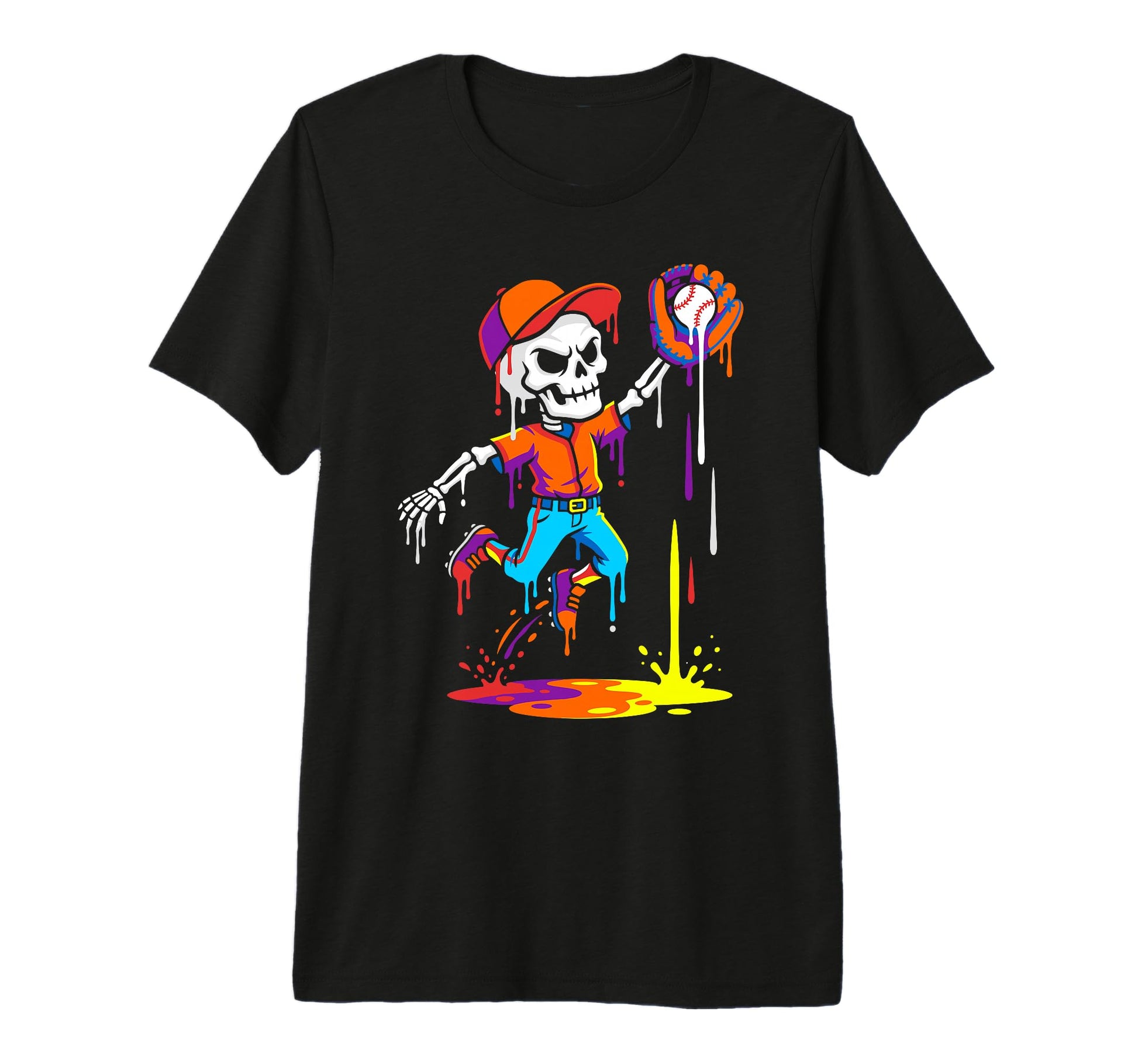 Baseball Skeleton Ice Drip Colorful T-Shirt - Unique Graphic for Adults - T-Shirt, Sweatshirt, Hoodie