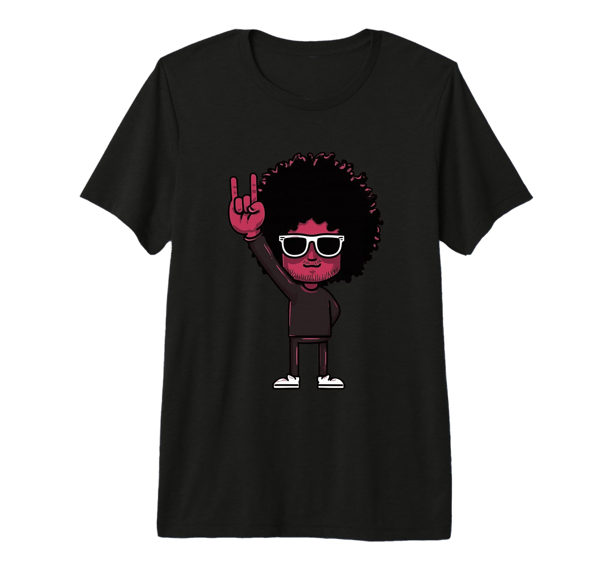 Afro Rock Hand Sign Character Funky T-Shirt - Unique Graphic for Adults - T-Shirt, Sweatshirt, Hoodie