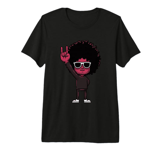 Afro Rock Hand Sign Character Funky T-Shirt - Unique Graphic for Adults - T-Shirt, Sweatshirt, Hoodie